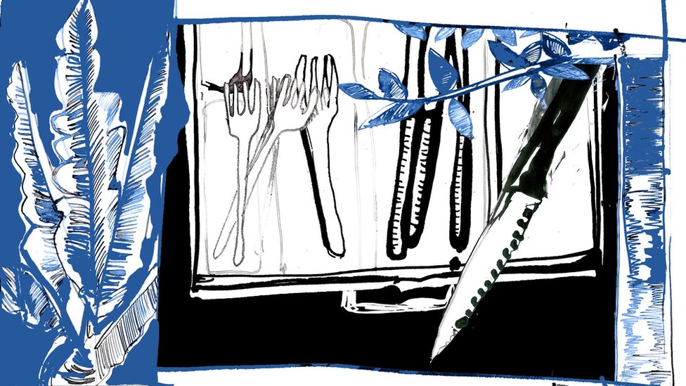 Ilustración mostrando un cuchillo de cocina.
