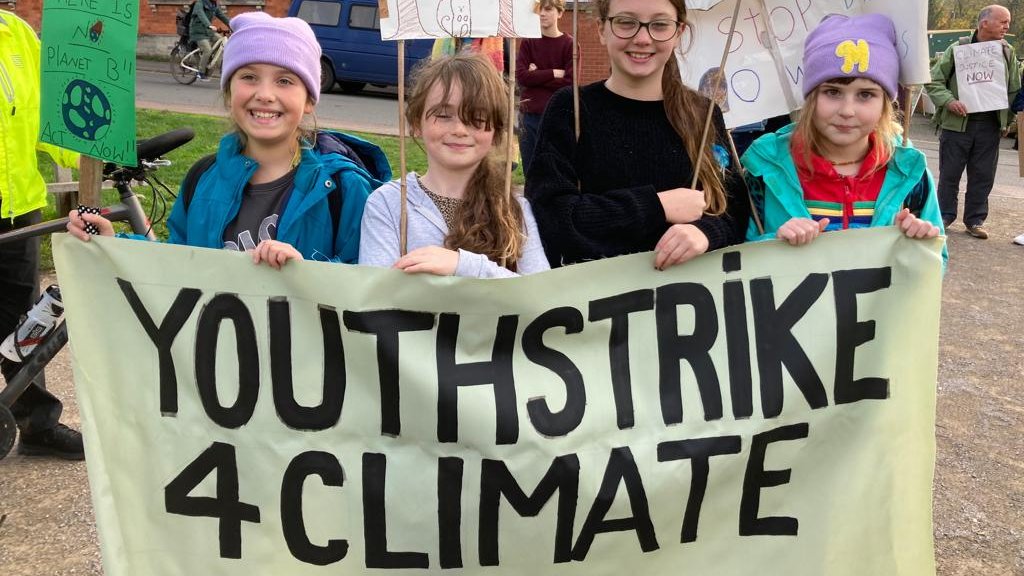 Children lead town's climate change march