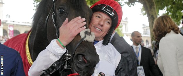 Frankie Dettori and Golden Horn after winning the Qatar Prix de l'Arc de Triomphe
