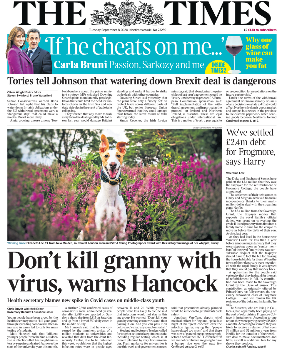 Front page of the Times
