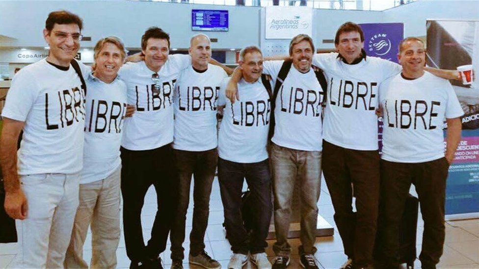 El grupo de amigos argentinos antes de su viaje a Nueva York. (Foto gentileza de La Nacion).