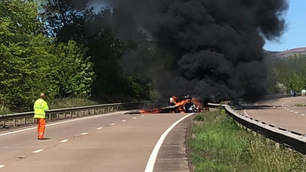 Light aircraft crashes on A40 near Abergavenny