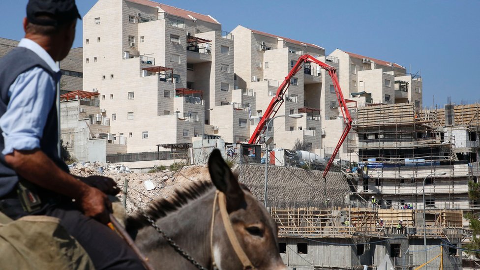 يرجل يركب حمارا داخل مستوطنة إسرائلية