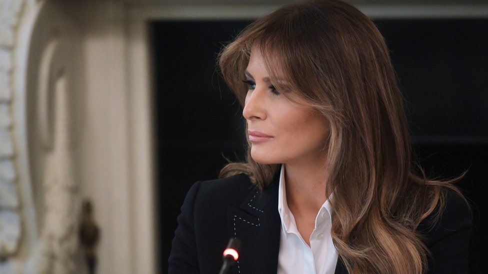 US First Lady Melania Trump speaks during a round table discussion on opioid abuse