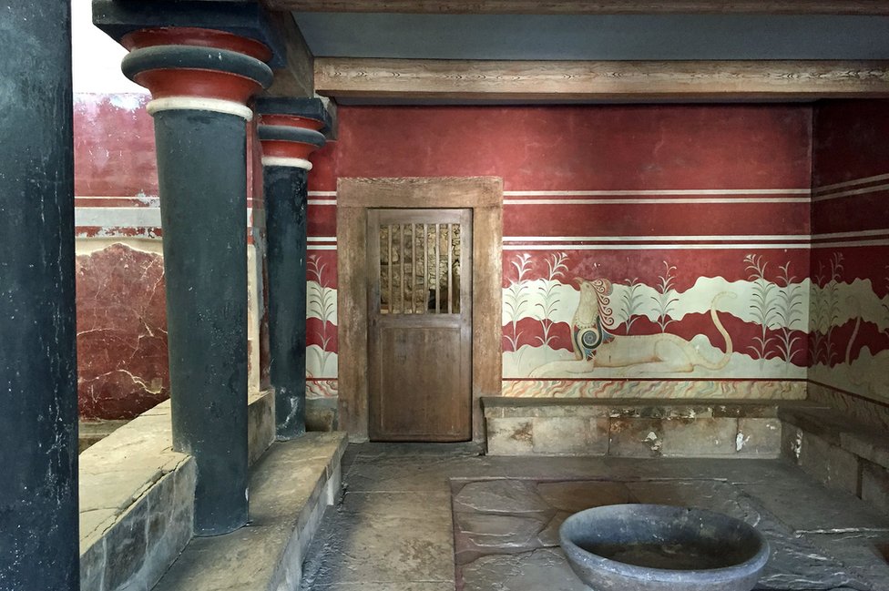 Partially reconstructed palace room at Knossos, Crete