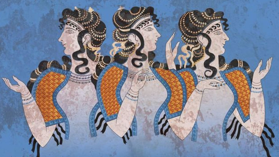 Frescos que muestran mujeres de la cultura minoica