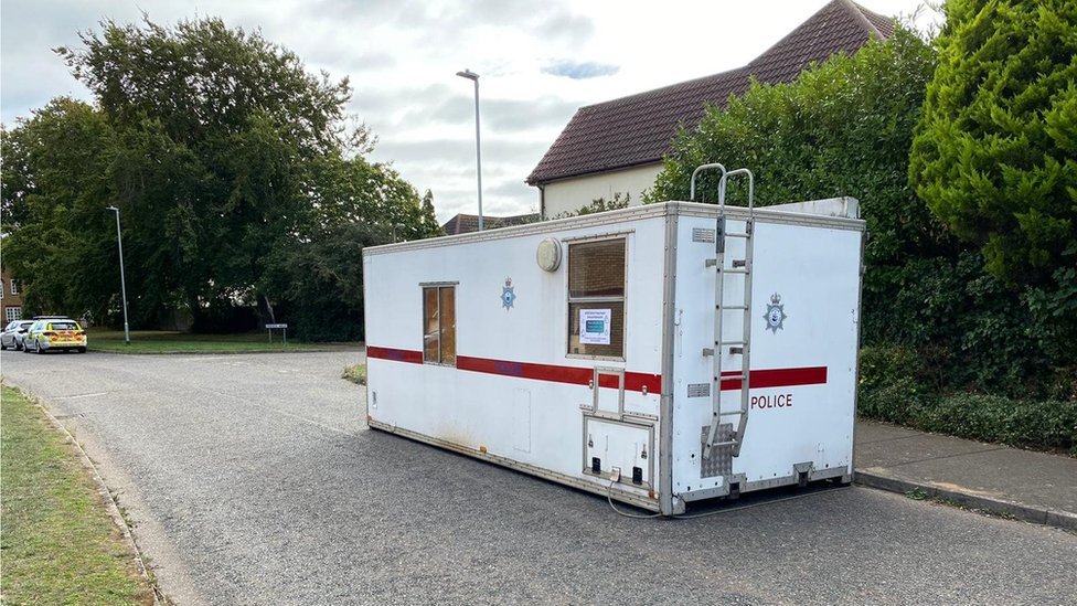 A temporary police station remains on site near Friends Walk in Kesgrave