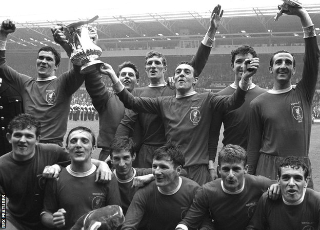 Liverpool celebrate winning the 1965 FA Cup