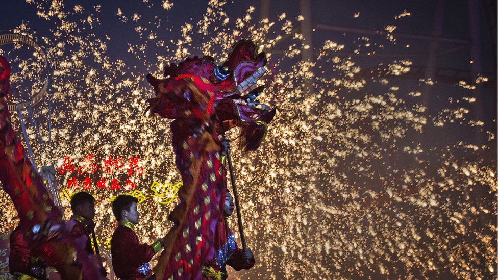 Dragon dance performed to celebrate the traditional Lantern Festival in the capital Beijing in February 2015.