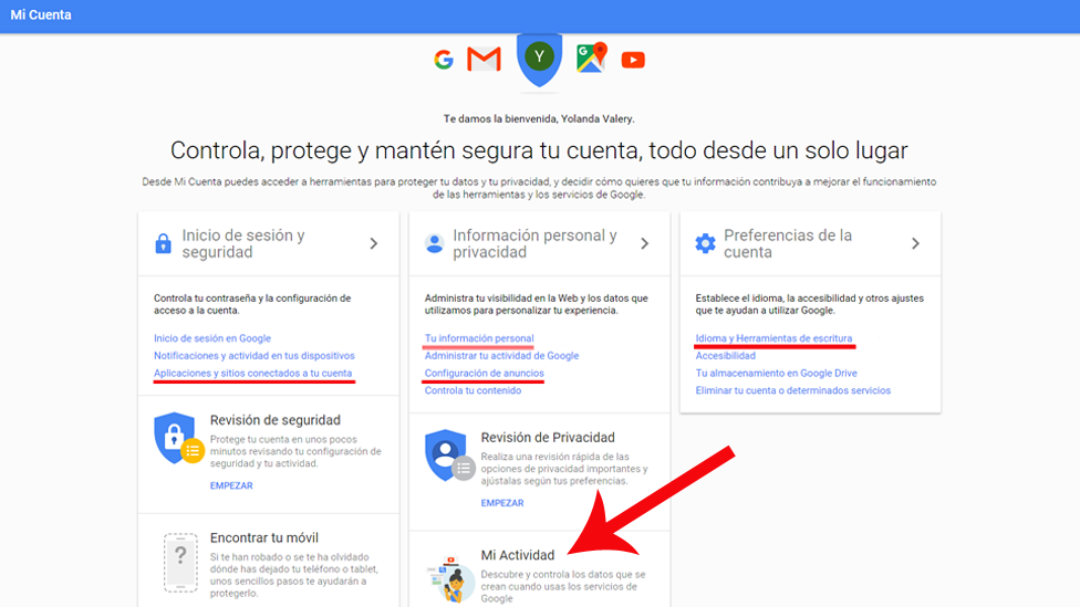 La información de "Mi cuenta"