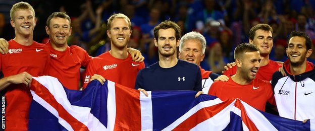 Great Britain celebrate their Davis Cup semi-final win