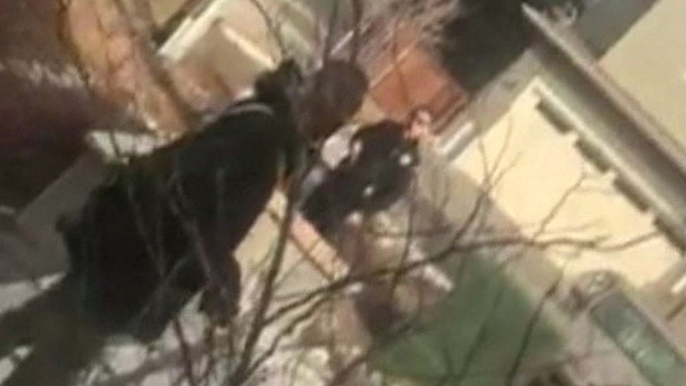 US police detain black man picking up rubbish outside home