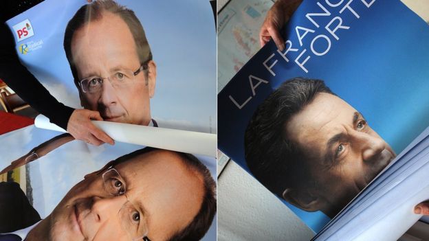 خسر ساركوزي الانتخابات عام 2012 لصالح الرئيس الحالي فرانسوا هولاند (إلى اليسار)