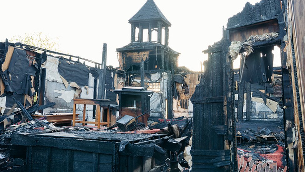 The Mt Pleasant Baptist Church in Opelousas, Louisiana after it was burnt down