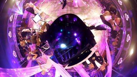 Strictly Come Dancing dancers on the stage, as viewed through the 360 camera