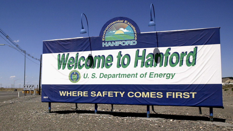Cartel de bienvenida a la instalación de Hanford