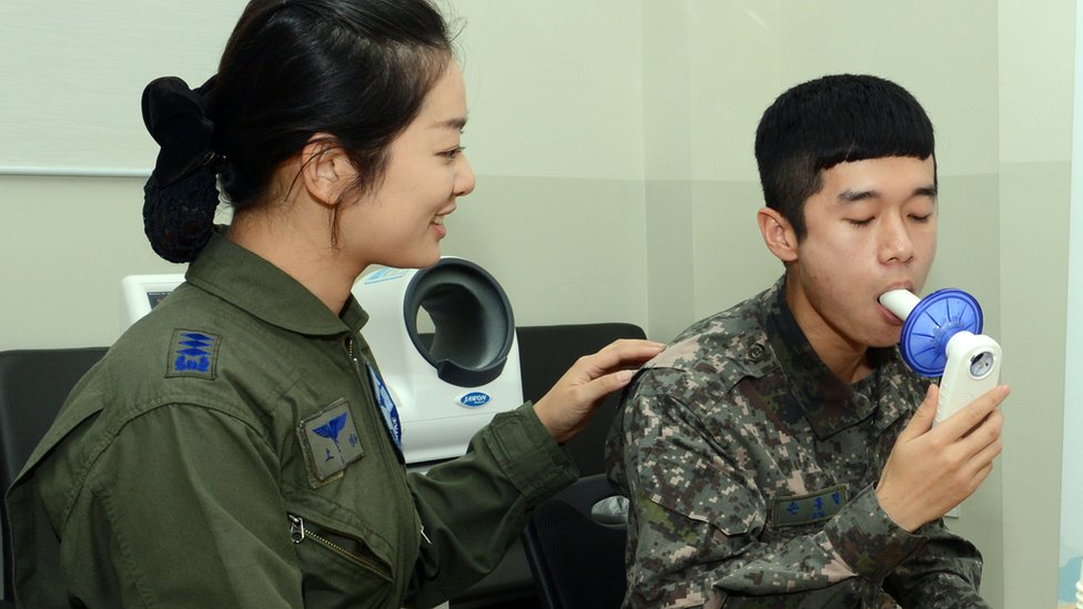 A South Korean soldier at an anti-smoking clinic
