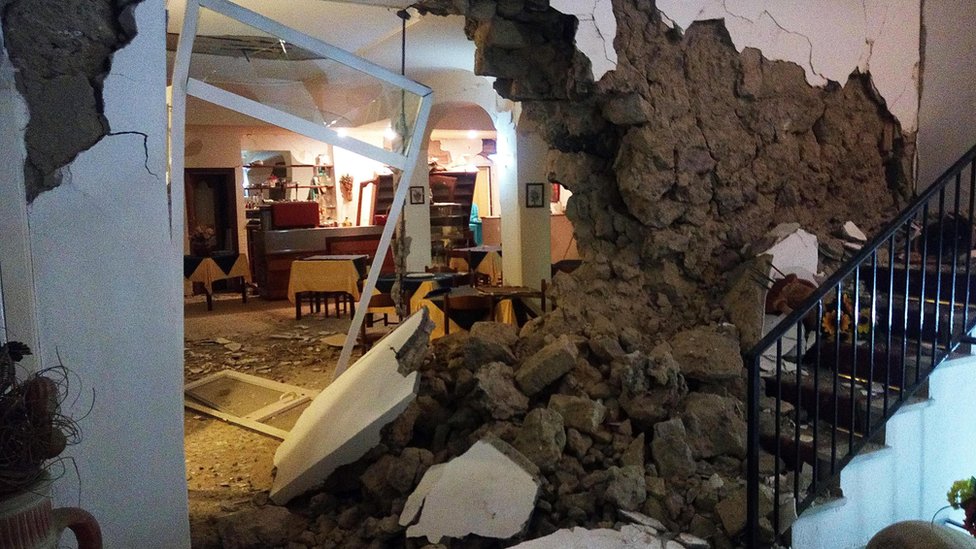 Destrozos en el Hotel Vinetum en Casamicciola, el 22 de agosto de 2017