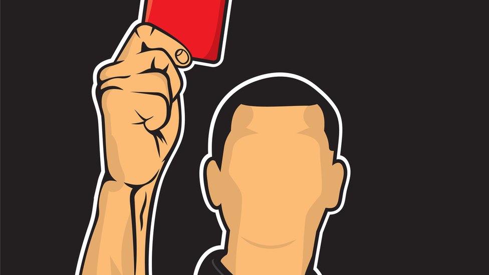 Ilustración de un árbitro mostrando una tarjeta roja