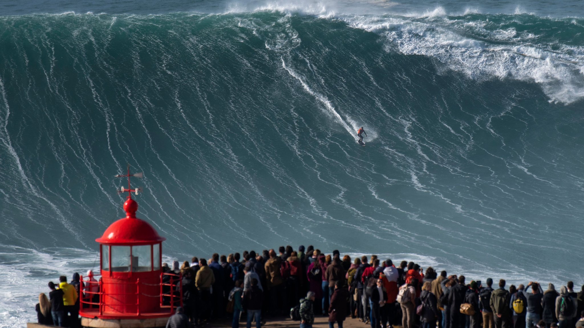 Big wave surfer Sebastian Steudtner from Germany rides a wave