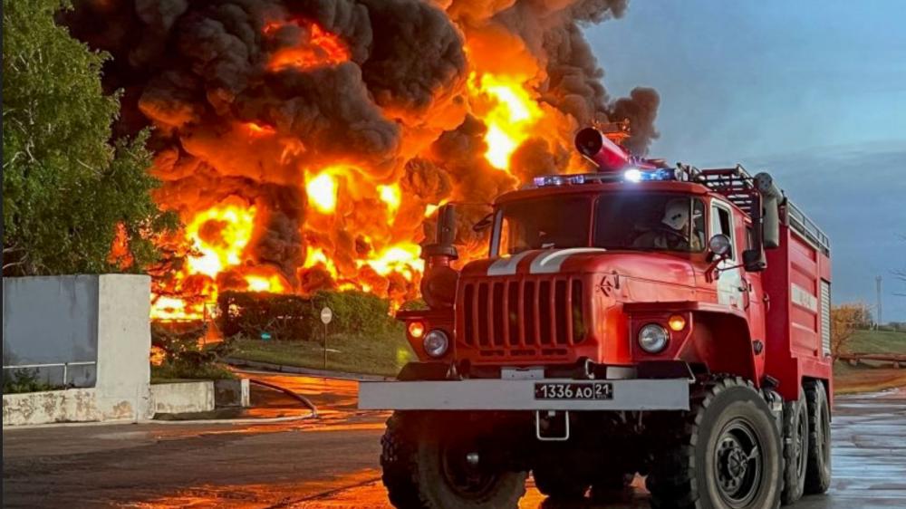 Watch: Crimea oil tank set ablaze by reported drone