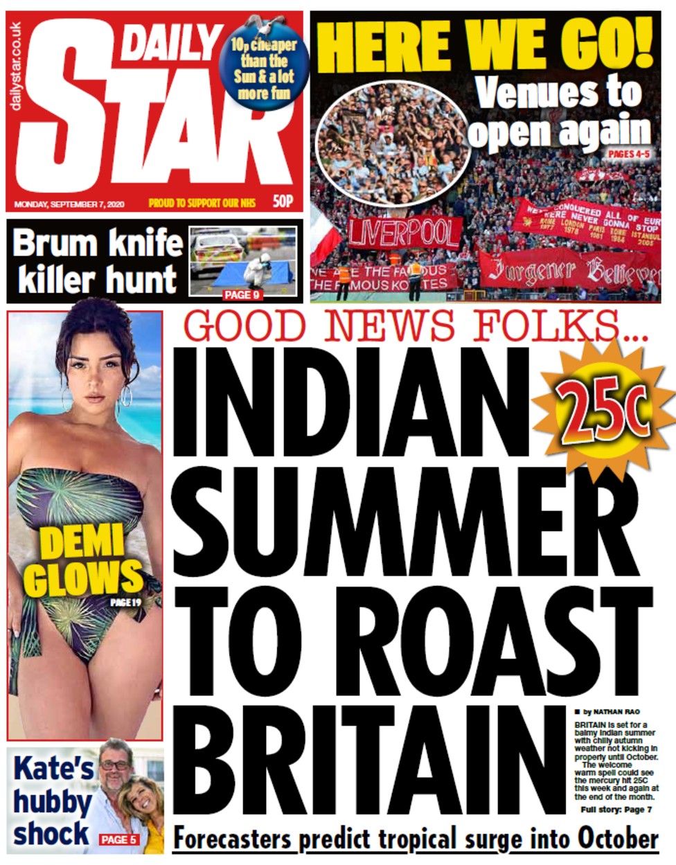 Daily Star front page, 7/9/20