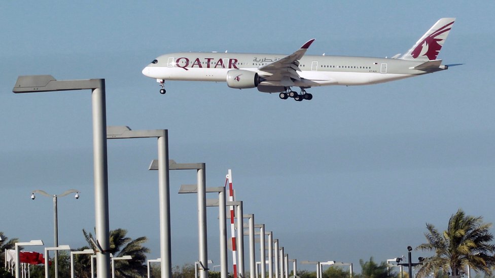 多哈上空的卡塔爾航空班機