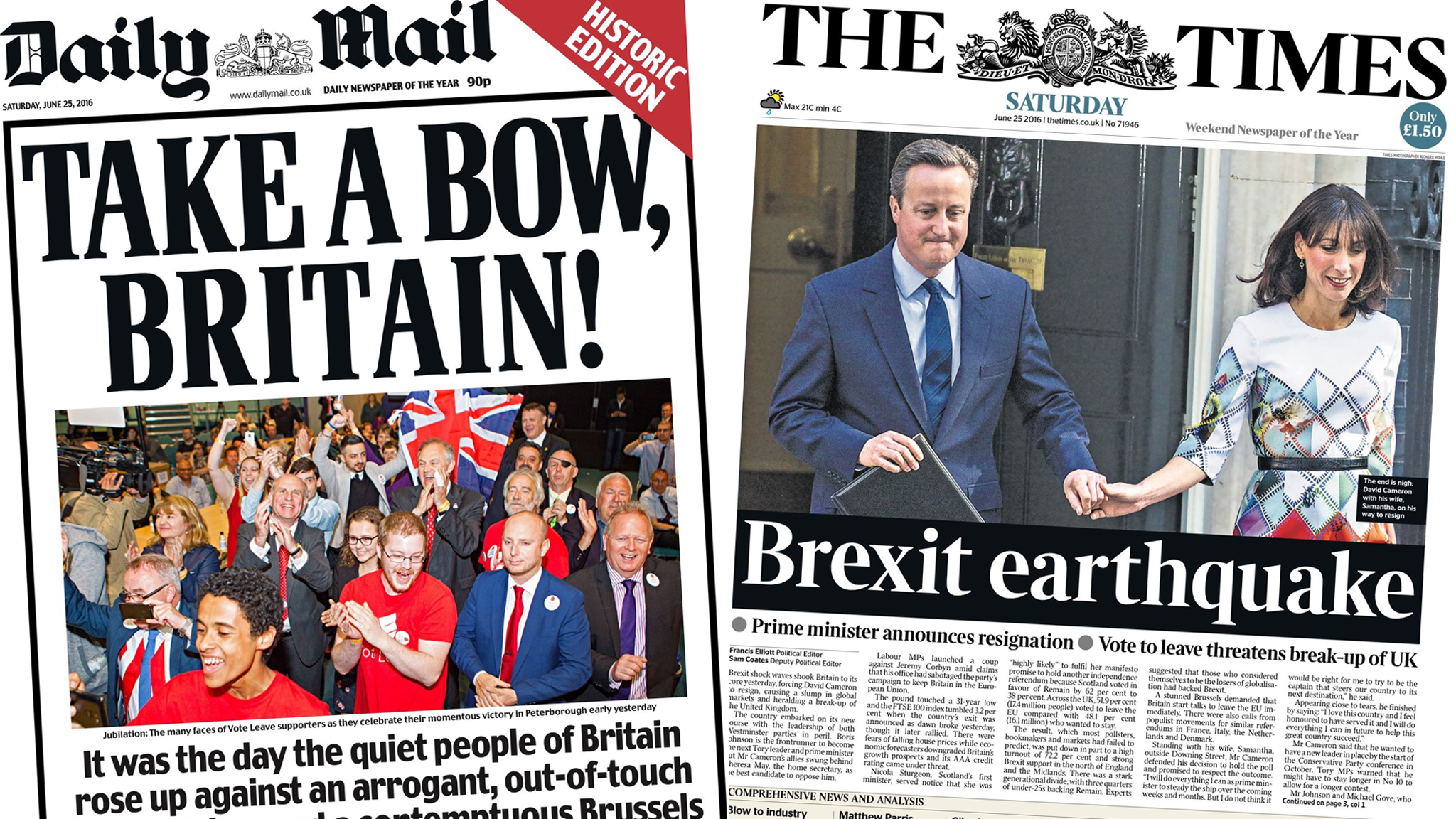 Newspaper headlines: 'New Britain' and Brexit 'earthquake'
