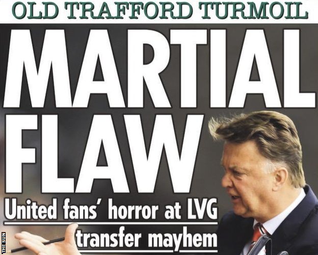 The Sun's early edition suggested United were panic buying by going after Anthony Martial