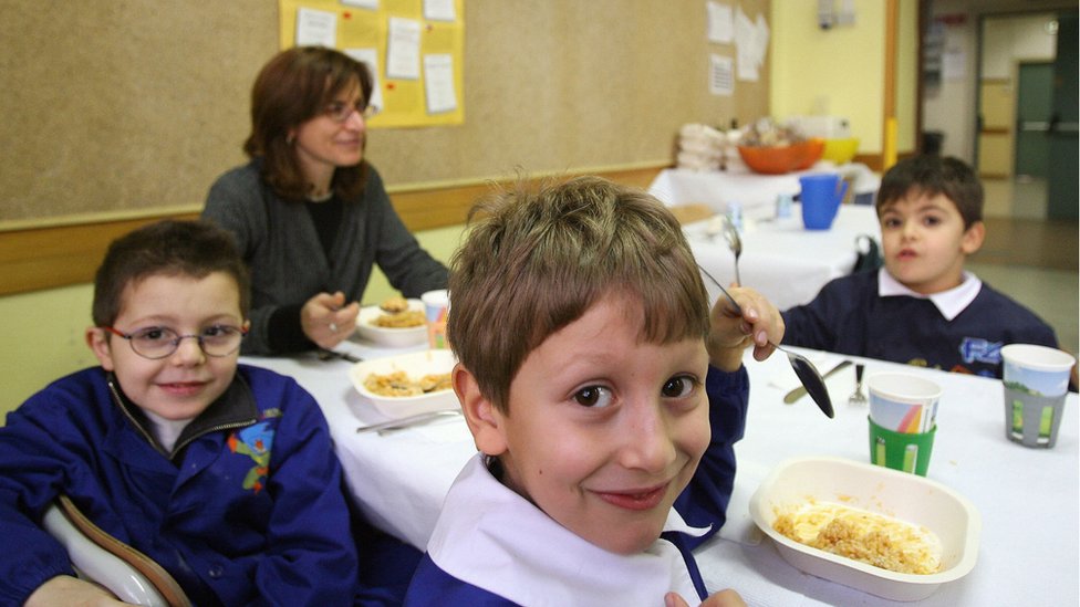 Niños italianos a la hora de almuerzo.