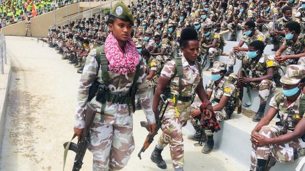 Members of the special forces paraded in major cities of the region including the capital, Mekelle.