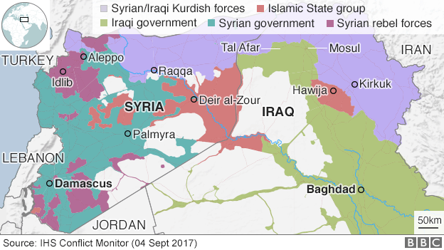Map showing control of Syria and Iraq on 4 September 2017