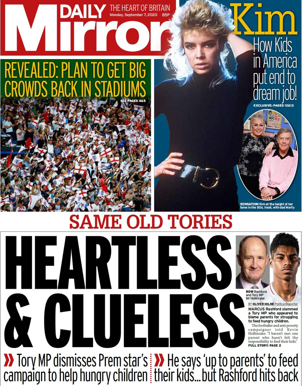 Daily Mirror front page, 7/9/20