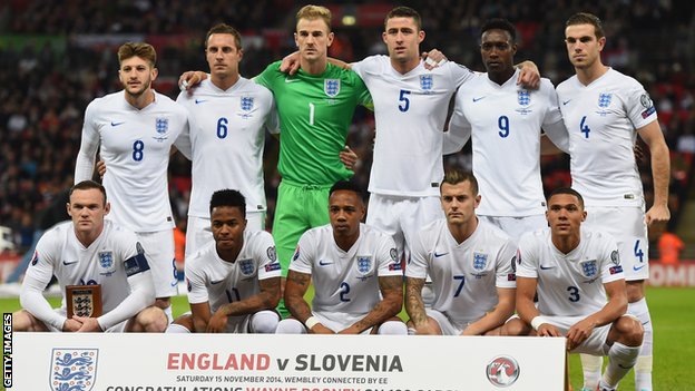 England team line-up before game v Slovenia last November