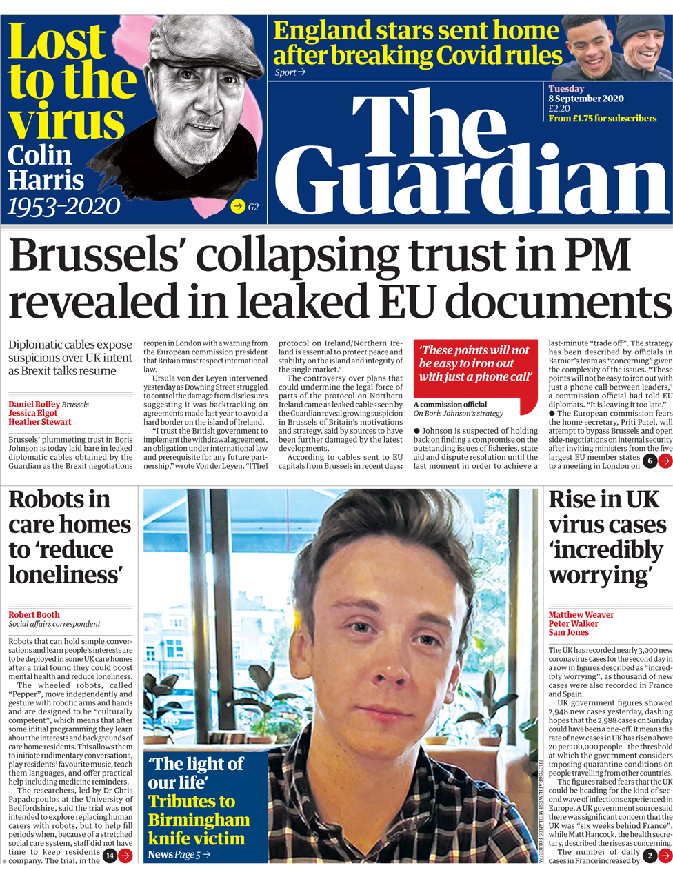 Front page of the Guardian