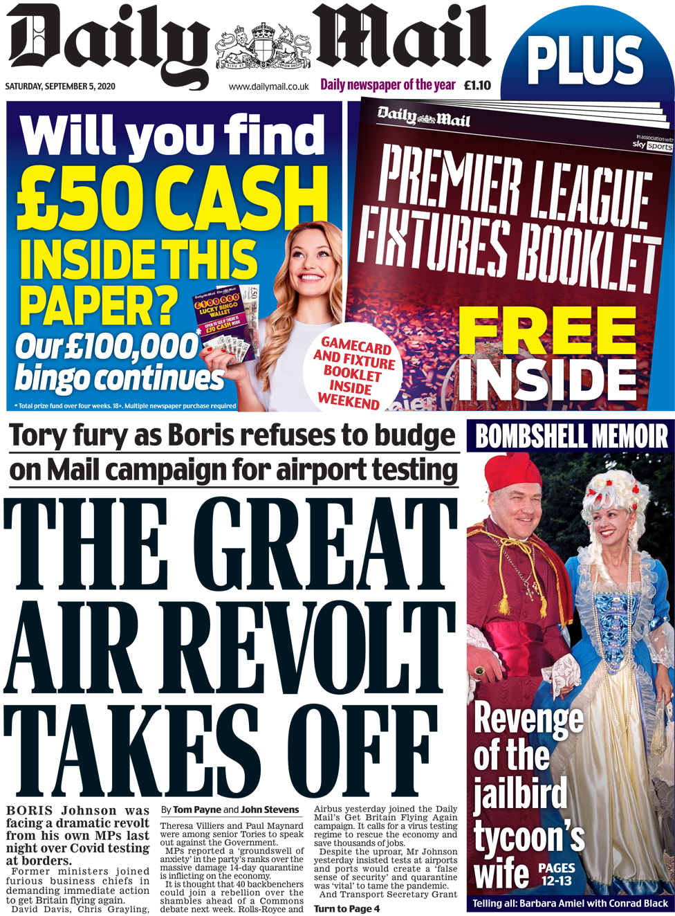 The Daily Mail front page 5 September 2020