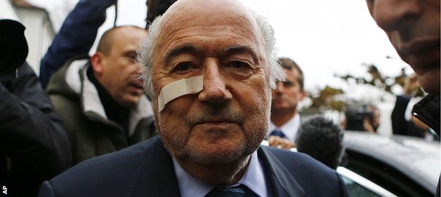 Blatter sports a plaster over his cheek, the result of a non-serious medical procedure