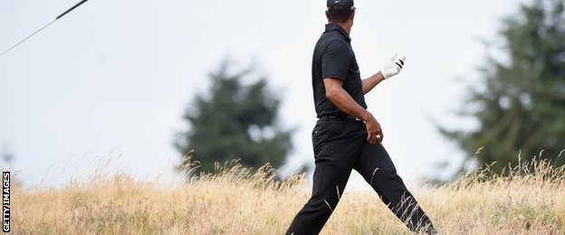 Tiger Woods on the eighth hole at Chambers Bay