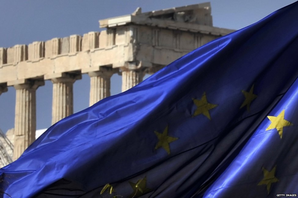 Acropolis and EU flag