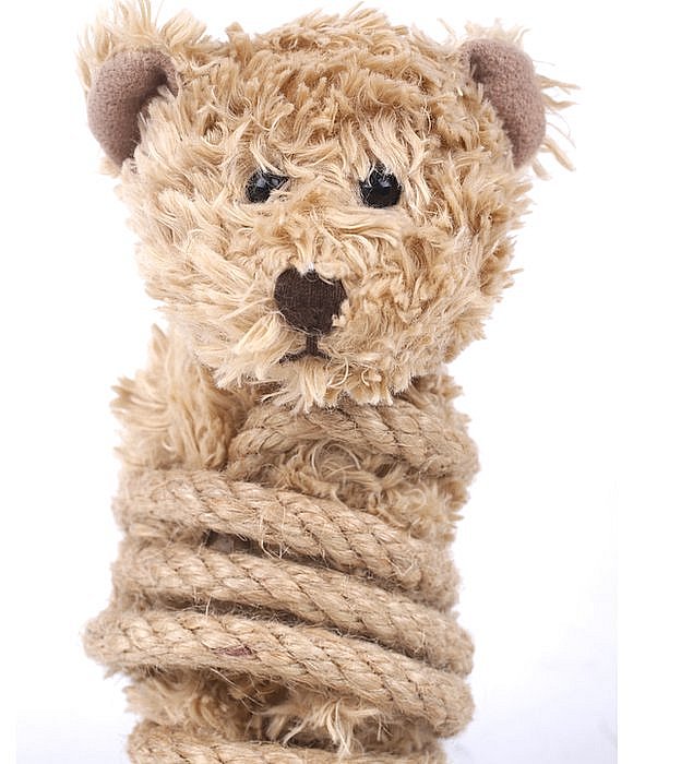 Oso de peluche amarrado