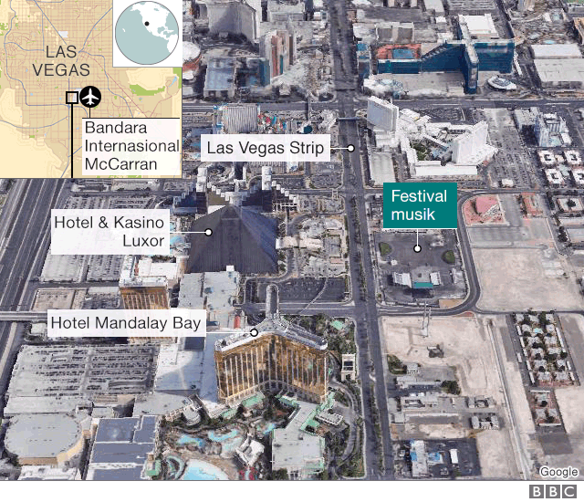 Peta penembakan di Las Vegas