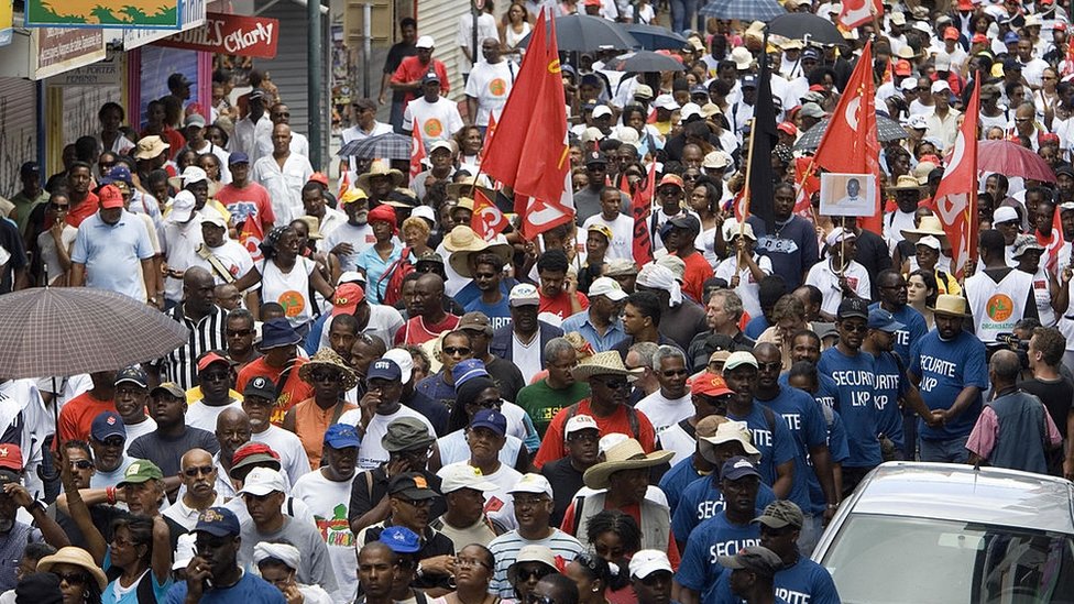 People protest in Pointe-a-Pitre, Guadeloupe in 2009
