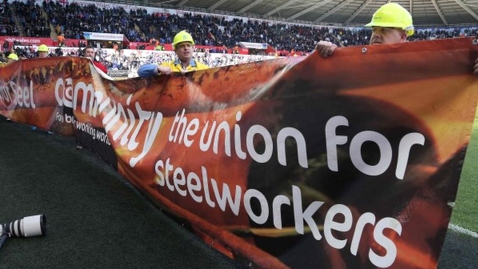 Steelworkers at the Swansea City game