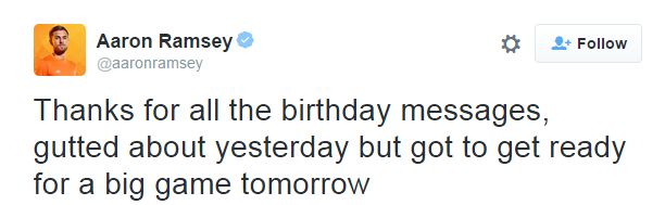 Aaron Ramsey tweet, reading: 