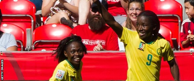 Cameroon striker Madeleine Ngono Manie celebrates