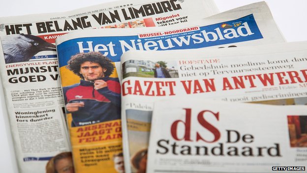 Belgian newspaper front pages