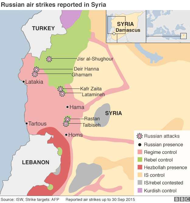 Map of Russian air strikes on Syria