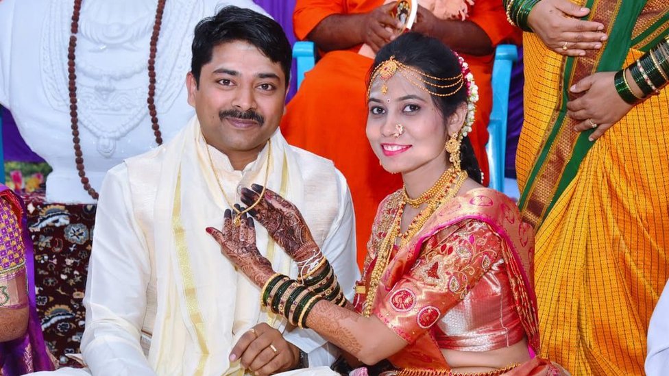 Mangalsutra clad hindu wife with