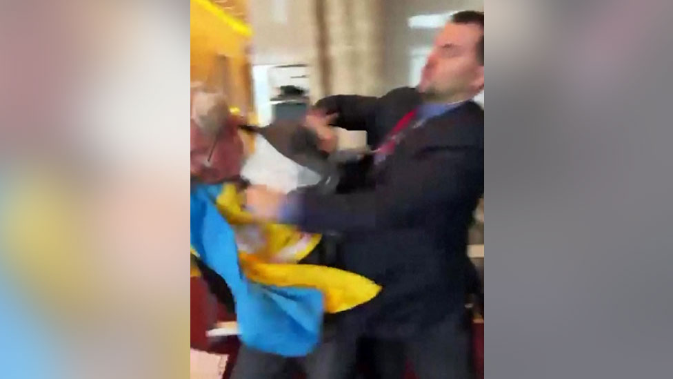 Fight after Russian snatches Ukrainian MP's flag