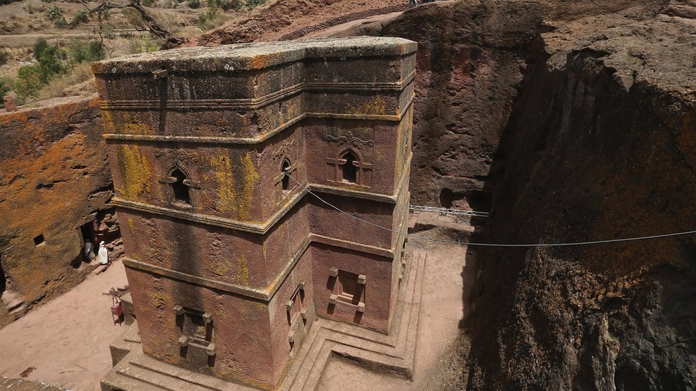 The rock-hewn church of Bete Giyorgis in Lalibela, Ethiopia.